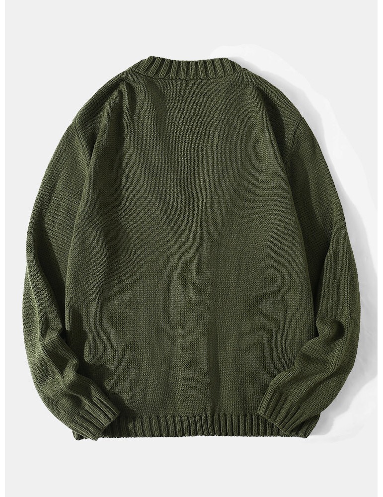 Men Vintage Knit Button V-Neck Double Pockets Casual Cardigans