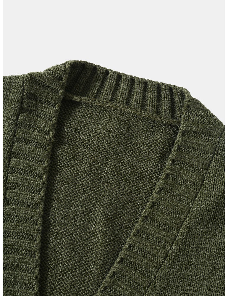 Men Vintage Knit Button V-Neck Double Pockets Casual Cardigans