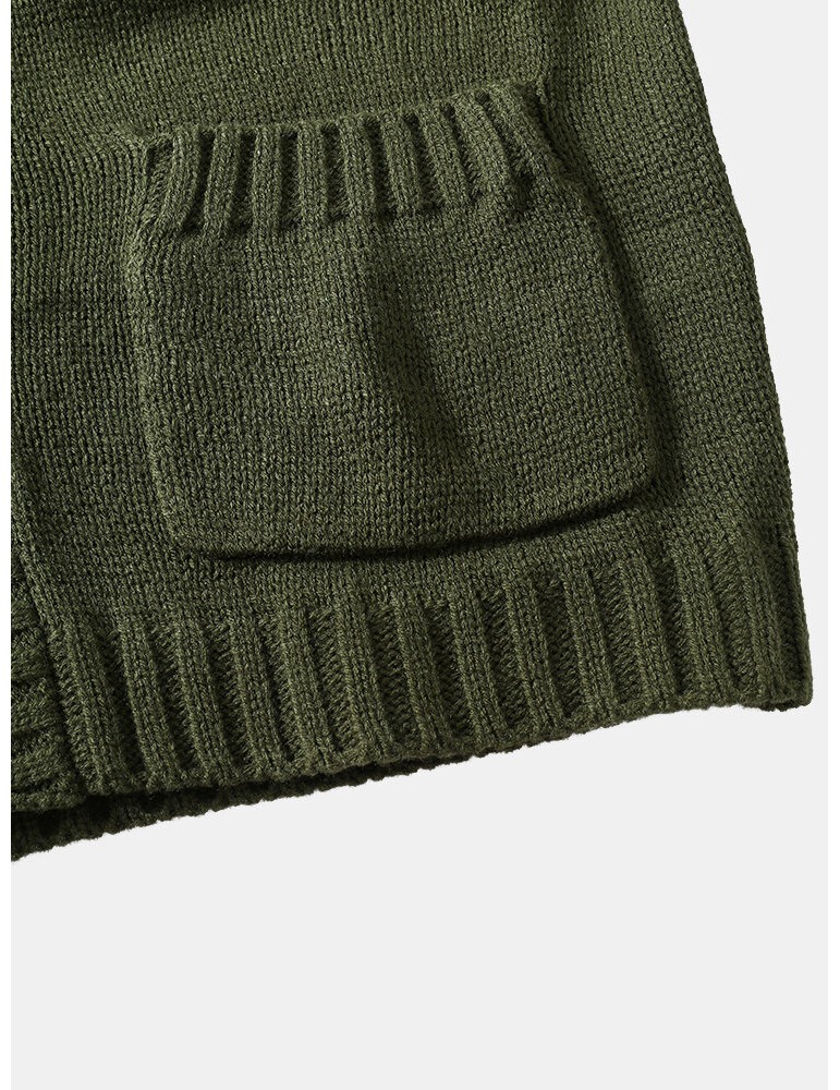 Men Vintage Knit Button V-Neck Double Pockets Casual Cardigans