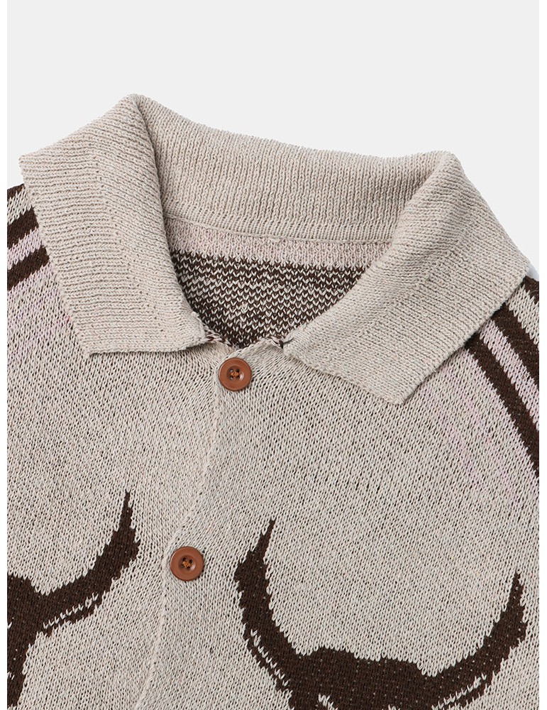 Mens Vintage Pattern Single-Breasted Warm Knitted Sweater Cardigans
