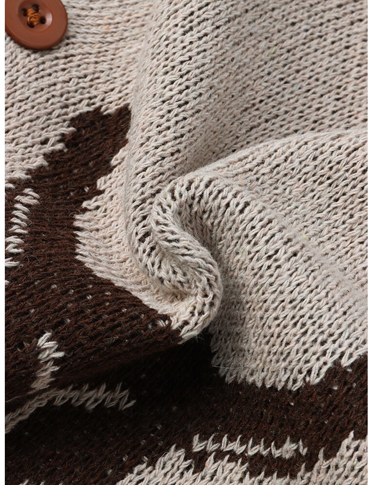 Mens Vintage Pattern Single-Breasted Warm Knitted Sweater Cardigans