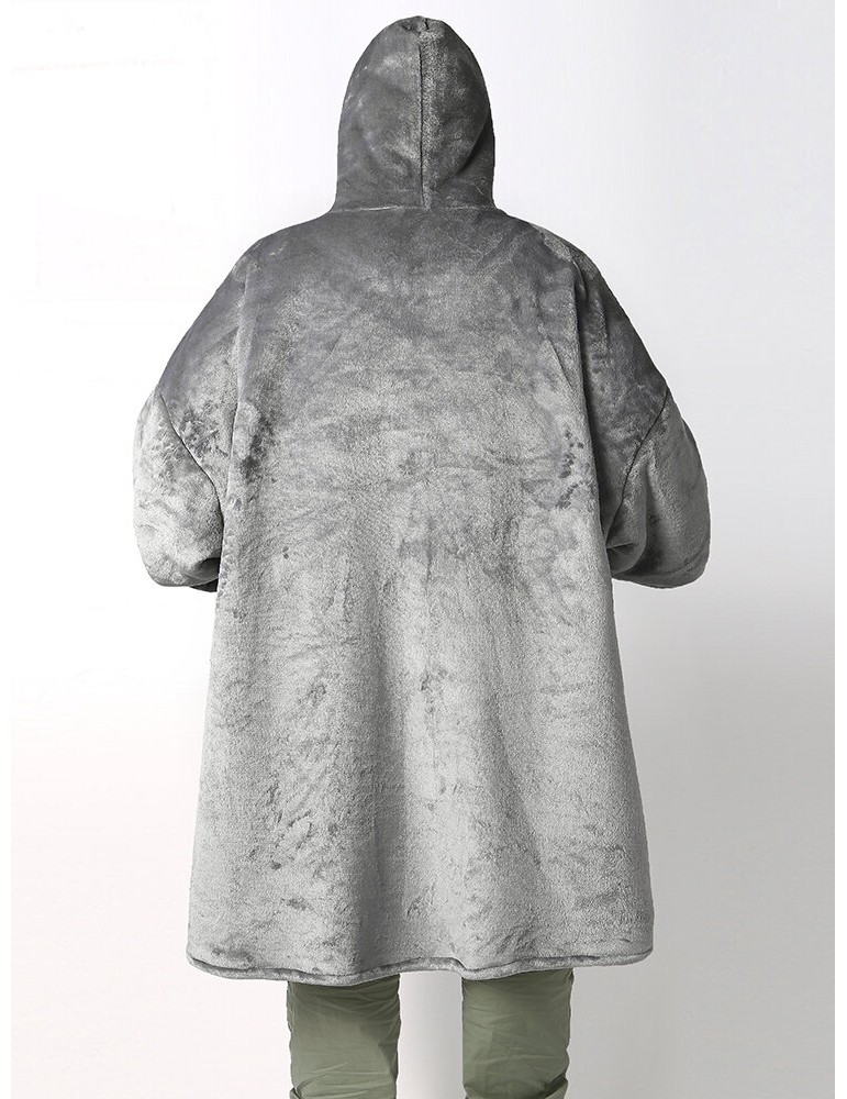 Mens Flannel Warm Soft Solid Color Zipper Kangaroo Pocket Blanket Hoodie Oversized Home Robes