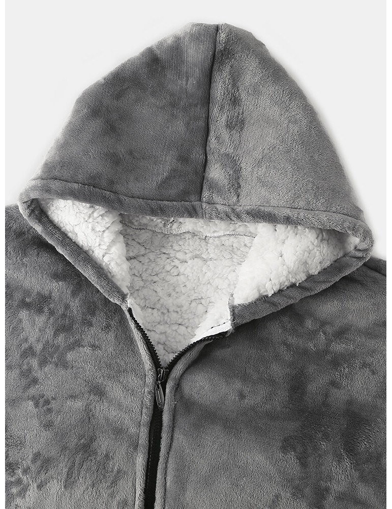 Mens Flannel Warm Soft Solid Color Zipper Kangaroo Pocket Blanket Hoodie Oversized Home Robes