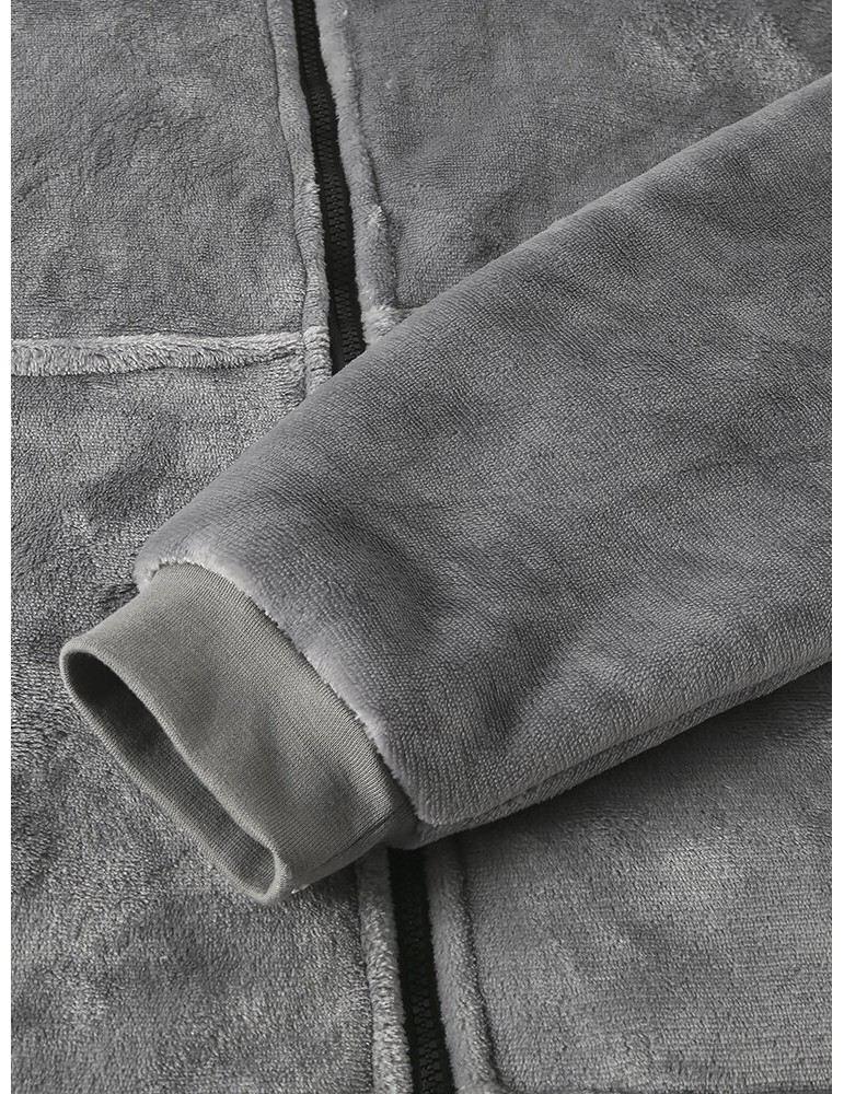 Mens Flannel Warm Soft Solid Color Zipper Kangaroo Pocket Blanket Hoodie Oversized Home Robes