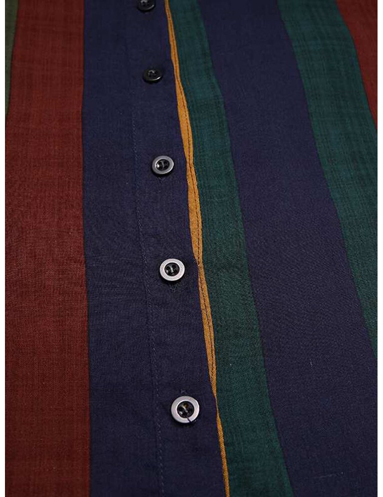 Mens Vintage Multi-Color Striped Print Button Up Home Casual Long Sleeve Robes With Pockets
