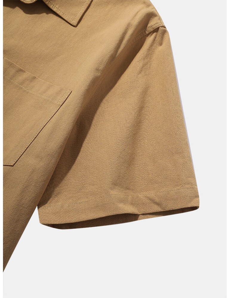 Mens 100% Cotton Basic Solid Color Lapel Short Sleeve Golf Shirt