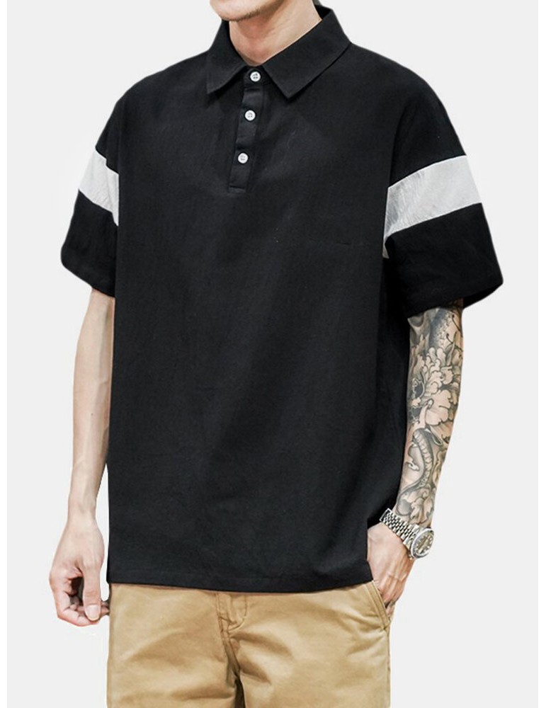 Mens Color Block Cotton Half Open Button Short Sleeve Casual Golf Shirts