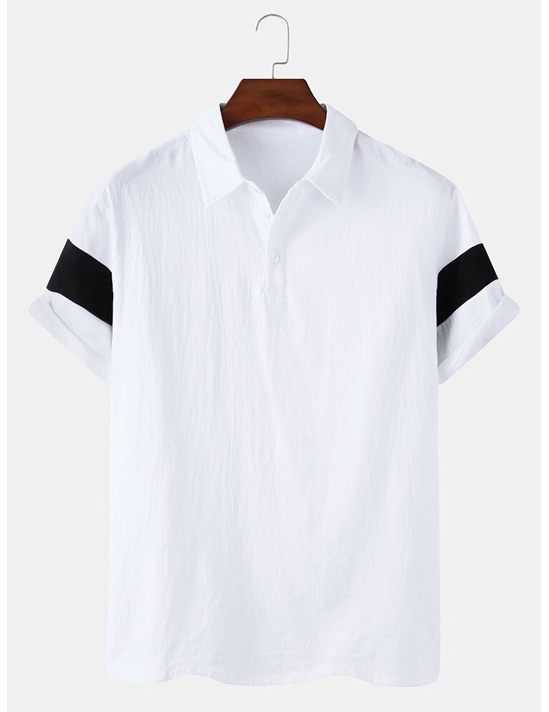 Mens Color Block Cotton Half Open Button Short Sleeve Casual Golf Shirts