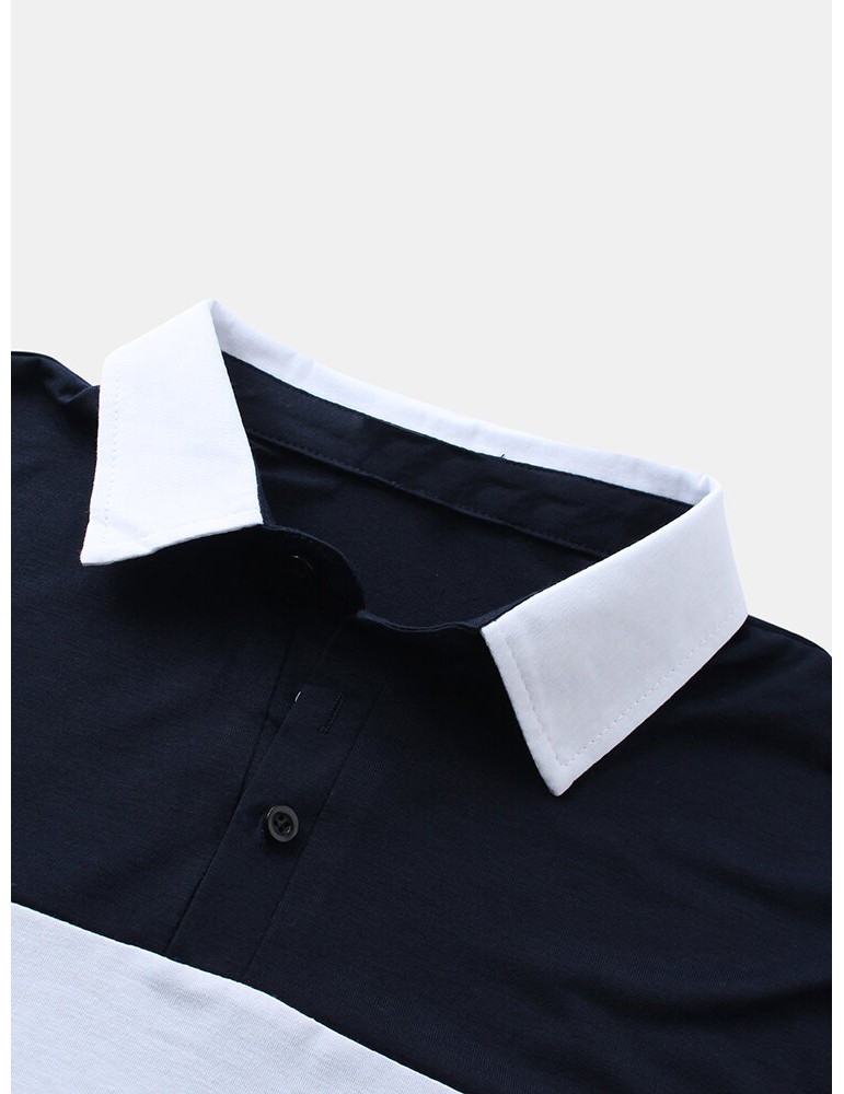 Mens Color Block Patchwork Casual Short Sleeve Golf Shirt