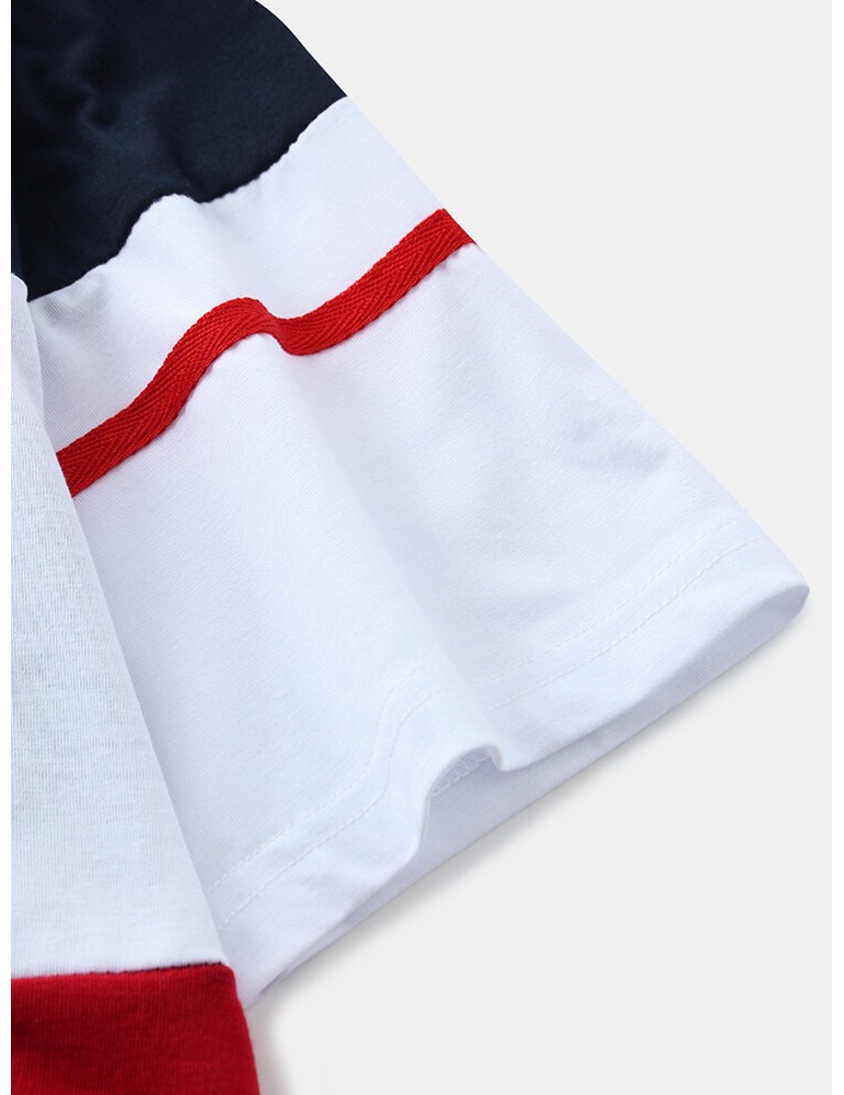 Mens Color Block Patchwork Casual Short Sleeve Golf Shirt