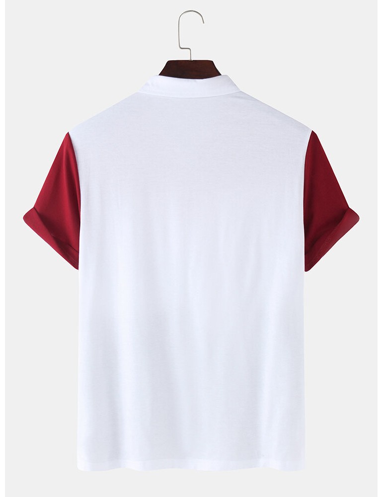 Mens Color Block Short Sleeve Casual Sport Golf Shirts